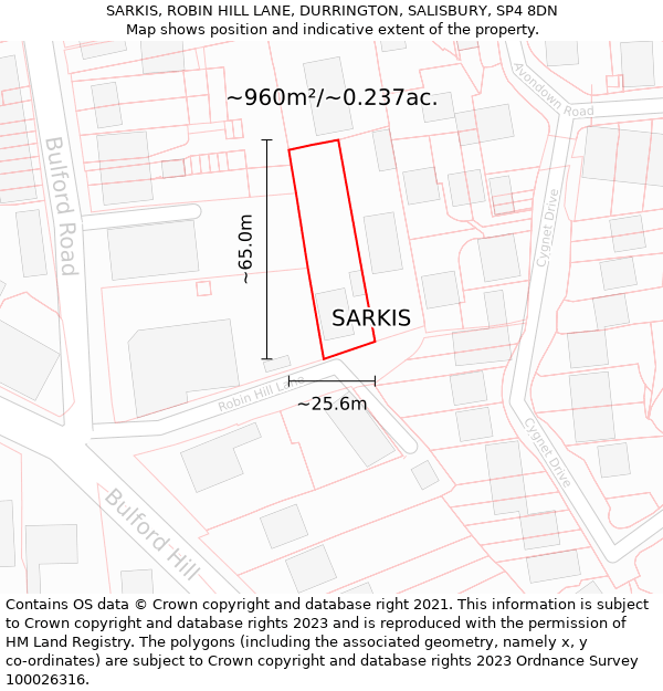 SARKIS, ROBIN HILL LANE, DURRINGTON, SALISBURY, SP4 8DN: Plot and title map