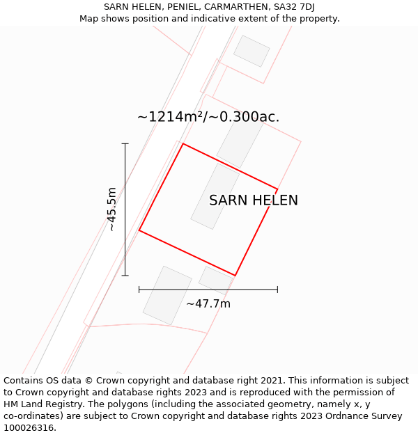 SARN HELEN, PENIEL, CARMARTHEN, SA32 7DJ: Plot and title map