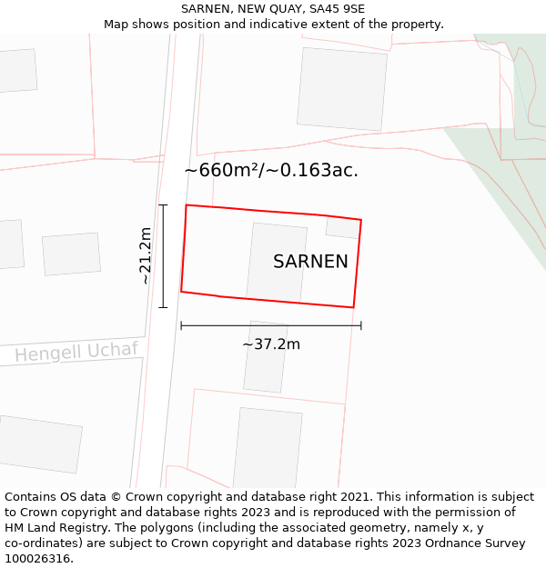 SARNEN, NEW QUAY, SA45 9SE: Plot and title map