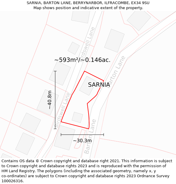 SARNIA, BARTON LANE, BERRYNARBOR, ILFRACOMBE, EX34 9SU: Plot and title map