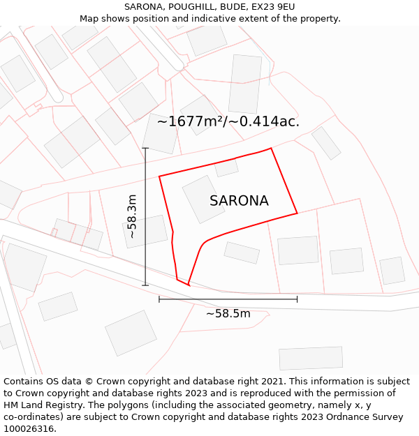 SARONA, POUGHILL, BUDE, EX23 9EU: Plot and title map