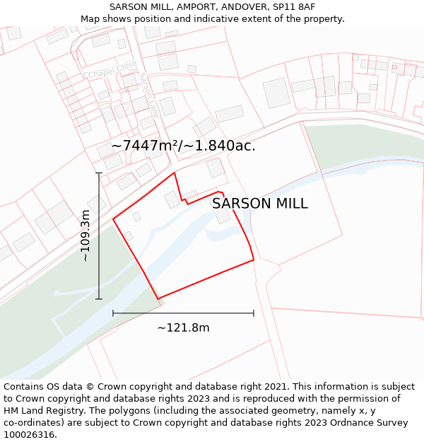 SARSON MILL, AMPORT, ANDOVER, SP11 8AF: Plot and title map