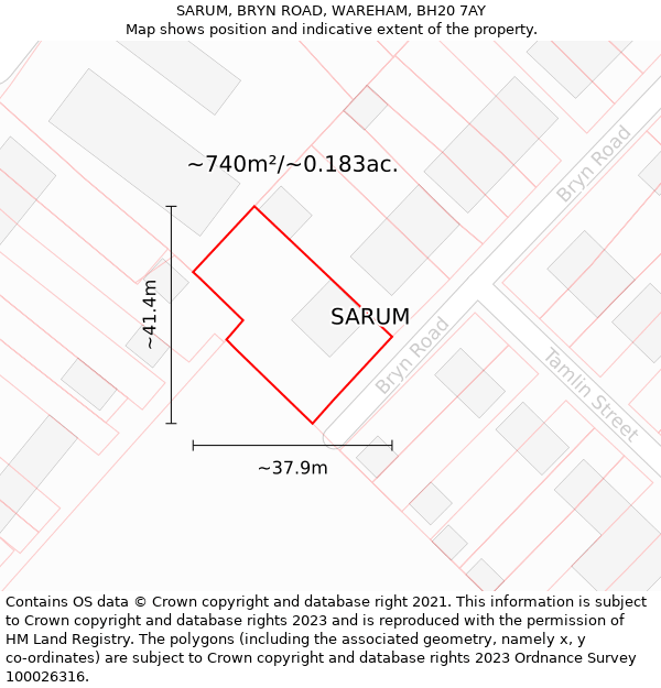 SARUM, BRYN ROAD, WAREHAM, BH20 7AY: Plot and title map