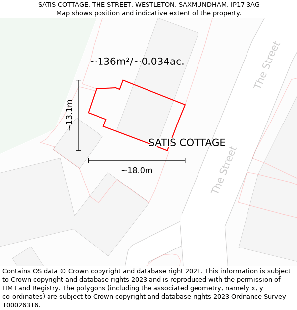 SATIS COTTAGE, THE STREET, WESTLETON, SAXMUNDHAM, IP17 3AG: Plot and title map