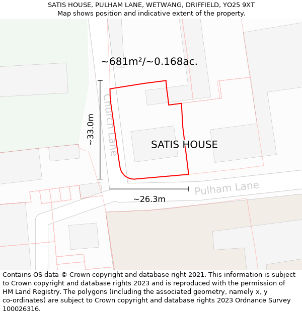 SATIS HOUSE, PULHAM LANE, WETWANG, DRIFFIELD, YO25 9XT: Plot and title map