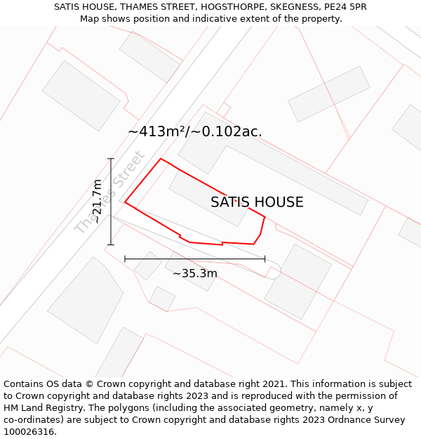 SATIS HOUSE, THAMES STREET, HOGSTHORPE, SKEGNESS, PE24 5PR: Plot and title map