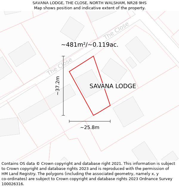 SAVANA LODGE, THE CLOSE, NORTH WALSHAM, NR28 9HS: Plot and title map