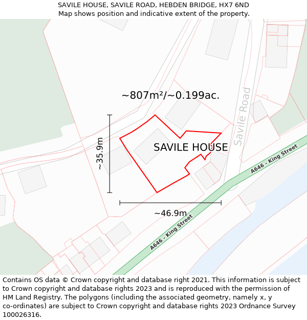 SAVILE HOUSE, SAVILE ROAD, HEBDEN BRIDGE, HX7 6ND: Plot and title map