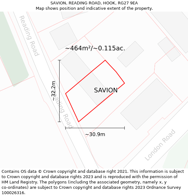 SAVION, READING ROAD, HOOK, RG27 9EA: Plot and title map