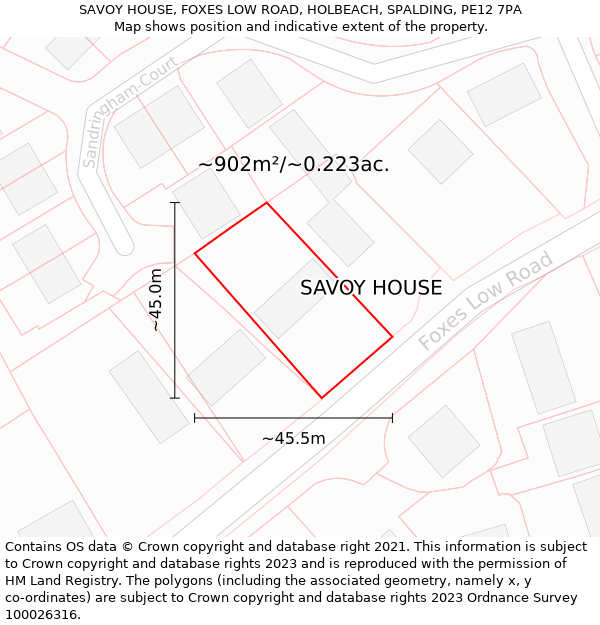 SAVOY HOUSE, FOXES LOW ROAD, HOLBEACH, SPALDING, PE12 7PA: Plot and title map