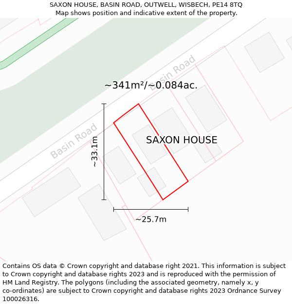 SAXON HOUSE, BASIN ROAD, OUTWELL, WISBECH, PE14 8TQ: Plot and title map