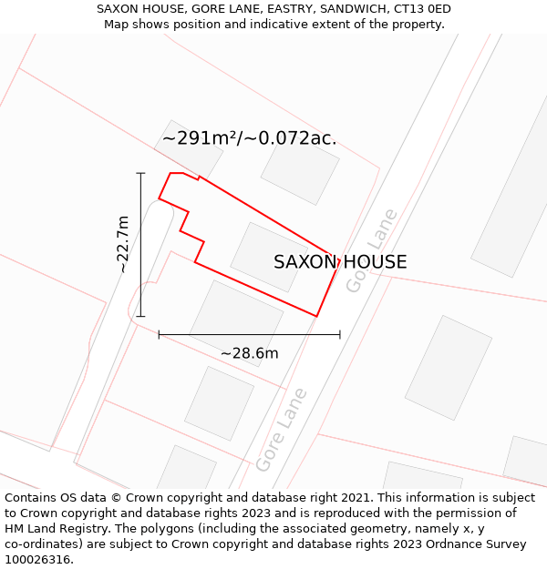 SAXON HOUSE, GORE LANE, EASTRY, SANDWICH, CT13 0ED: Plot and title map