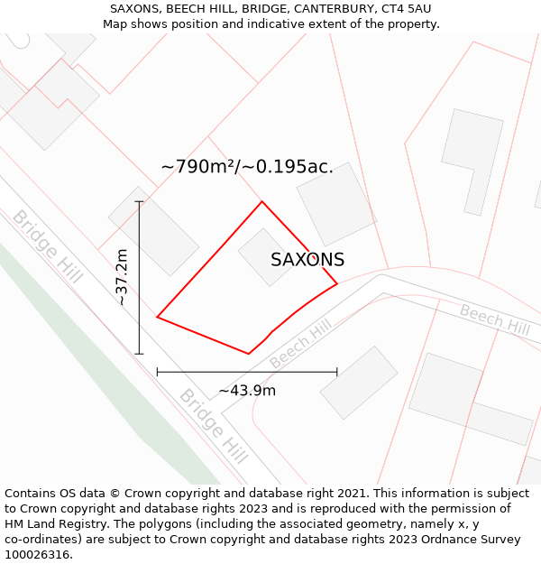 SAXONS, BEECH HILL, BRIDGE, CANTERBURY, CT4 5AU: Plot and title map