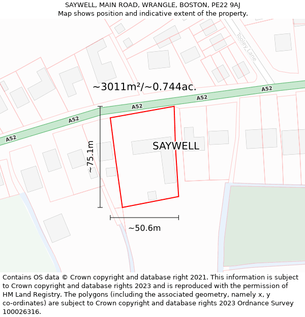 SAYWELL, MAIN ROAD, WRANGLE, BOSTON, PE22 9AJ: Plot and title map