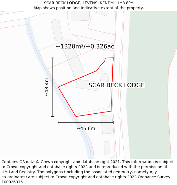 SCAR BECK LODGE, LEVENS, KENDAL, LA8 8PA: Plot and title map