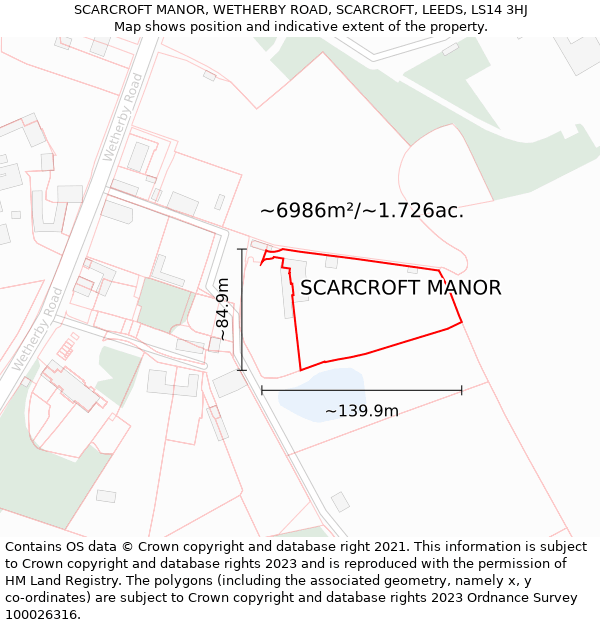 SCARCROFT MANOR, WETHERBY ROAD, SCARCROFT, LEEDS, LS14 3HJ: Plot and title map