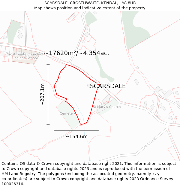 SCARSDALE, CROSTHWAITE, KENDAL, LA8 8HR: Plot and title map