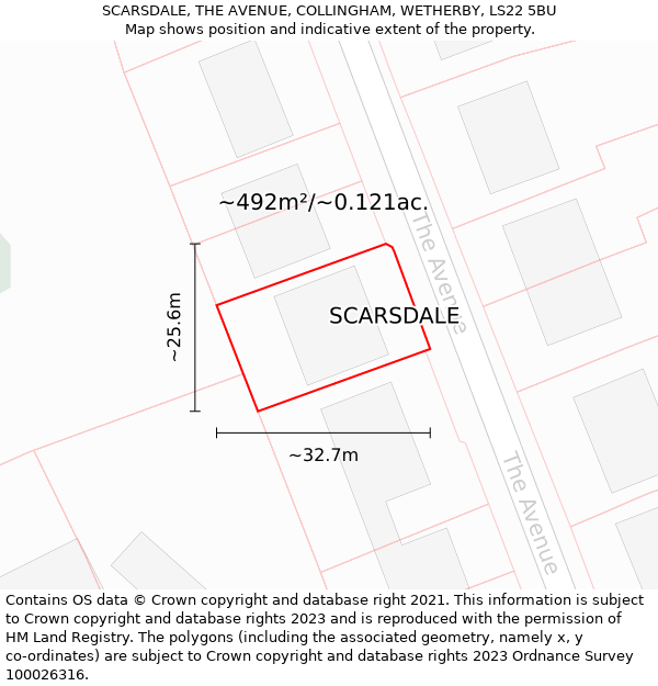 SCARSDALE, THE AVENUE, COLLINGHAM, WETHERBY, LS22 5BU: Plot and title map