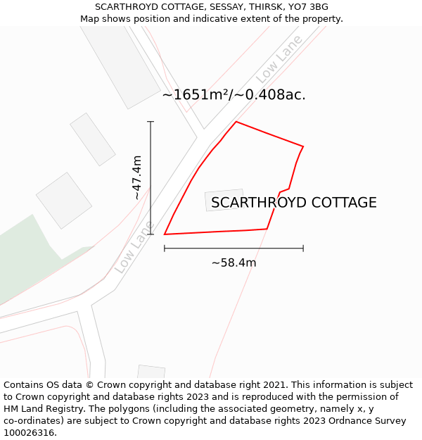 SCARTHROYD COTTAGE, SESSAY, THIRSK, YO7 3BG: Plot and title map