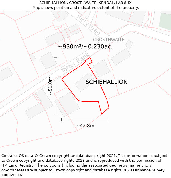 SCHIEHALLION, CROSTHWAITE, KENDAL, LA8 8HX: Plot and title map