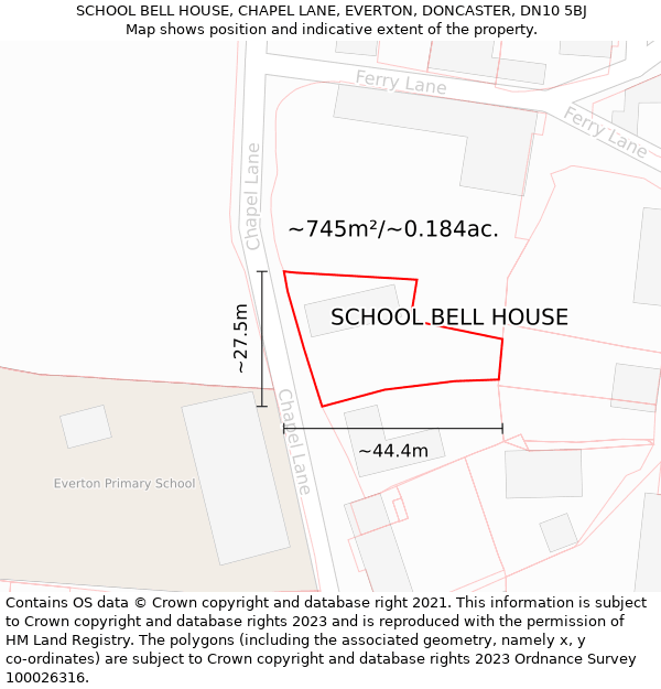 SCHOOL BELL HOUSE, CHAPEL LANE, EVERTON, DONCASTER, DN10 5BJ: Plot and title map
