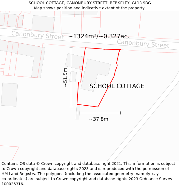 SCHOOL COTTAGE, CANONBURY STREET, BERKELEY, GL13 9BG: Plot and title map