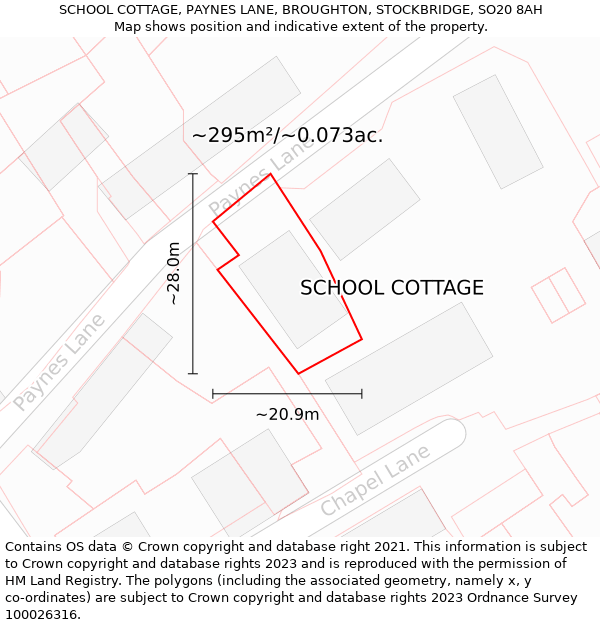 SCHOOL COTTAGE, PAYNES LANE, BROUGHTON, STOCKBRIDGE, SO20 8AH: Plot and title map