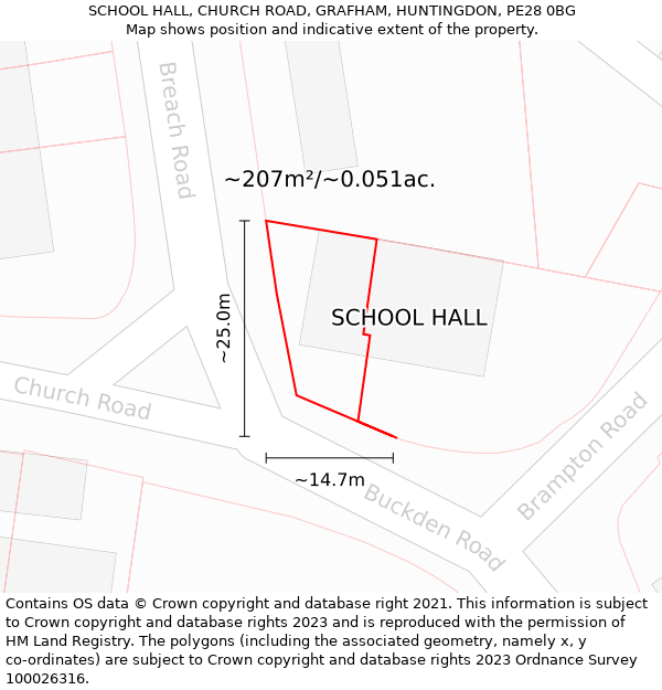 SCHOOL HALL, CHURCH ROAD, GRAFHAM, HUNTINGDON, PE28 0BG: Plot and title map