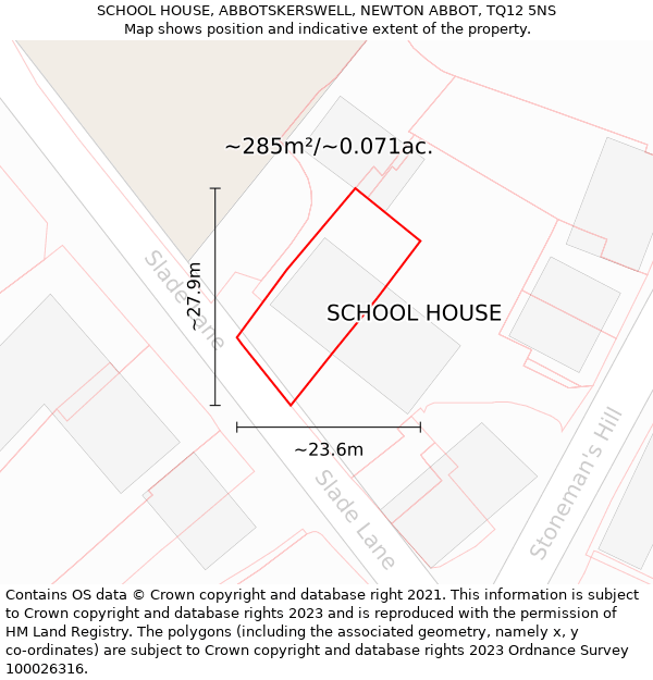 SCHOOL HOUSE, ABBOTSKERSWELL, NEWTON ABBOT, TQ12 5NS: Plot and title map