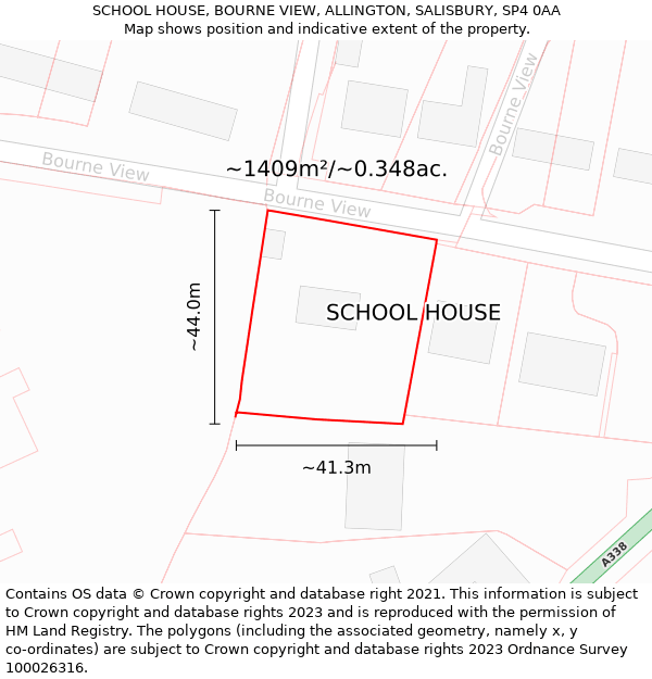 SCHOOL HOUSE, BOURNE VIEW, ALLINGTON, SALISBURY, SP4 0AA: Plot and title map