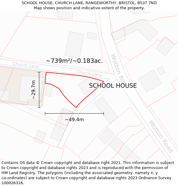 SCHOOL HOUSE, CHURCH LANE, RANGEWORTHY, BRISTOL, BS37 7ND: Plot and title map