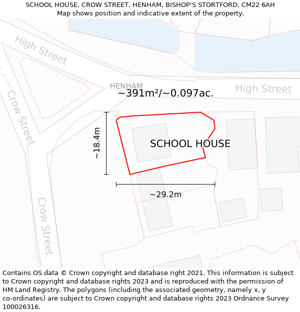 SCHOOL HOUSE, CROW STREET, HENHAM, BISHOP'S STORTFORD, CM22 6AH: Plot and title map