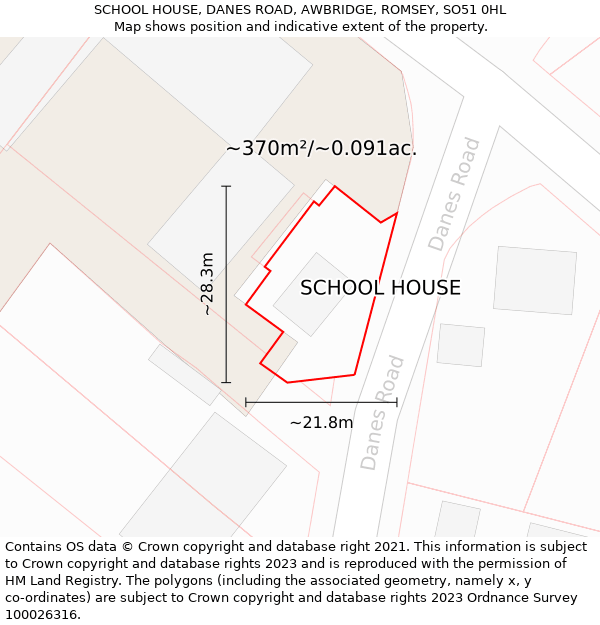 SCHOOL HOUSE, DANES ROAD, AWBRIDGE, ROMSEY, SO51 0HL: Plot and title map