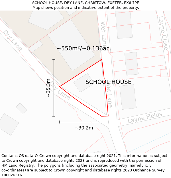 SCHOOL HOUSE, DRY LANE, CHRISTOW, EXETER, EX6 7PE: Plot and title map