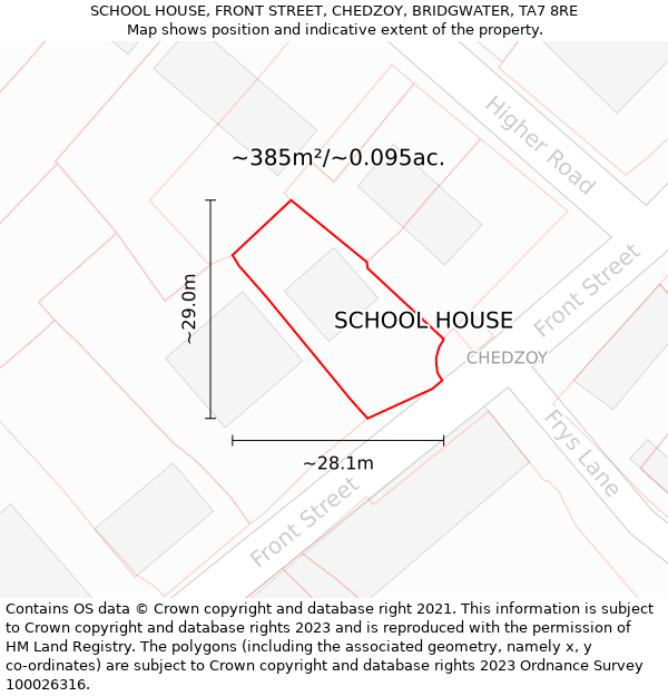 SCHOOL HOUSE, FRONT STREET, CHEDZOY, BRIDGWATER, TA7 8RE: Plot and title map