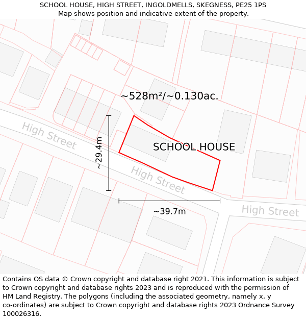 SCHOOL HOUSE, HIGH STREET, INGOLDMELLS, SKEGNESS, PE25 1PS: Plot and title map