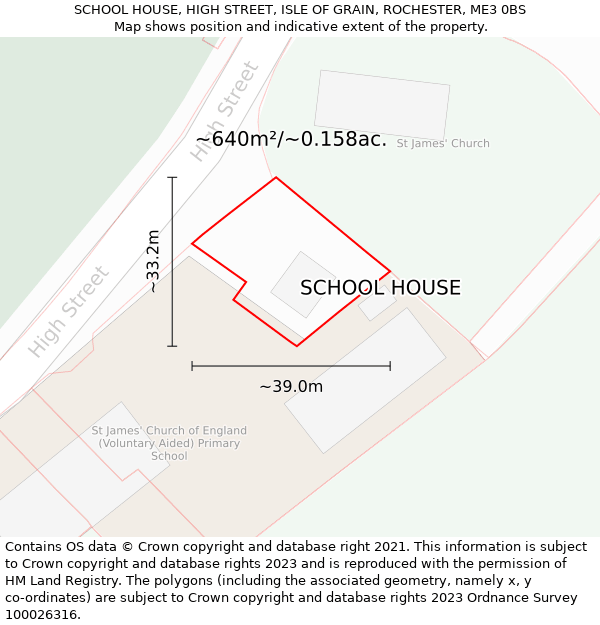 SCHOOL HOUSE, HIGH STREET, ISLE OF GRAIN, ROCHESTER, ME3 0BS: Plot and title map