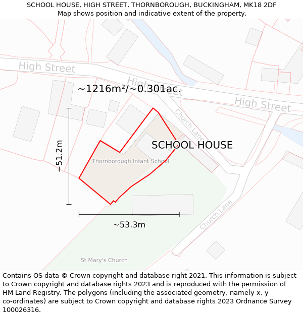 SCHOOL HOUSE, HIGH STREET, THORNBOROUGH, BUCKINGHAM, MK18 2DF: Plot and title map
