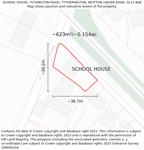 SCHOOL HOUSE, ITCHINGTON ROAD, TYTHERINGTON, WOTTON-UNDER-EDGE, GL12 8QE: Plot and title map