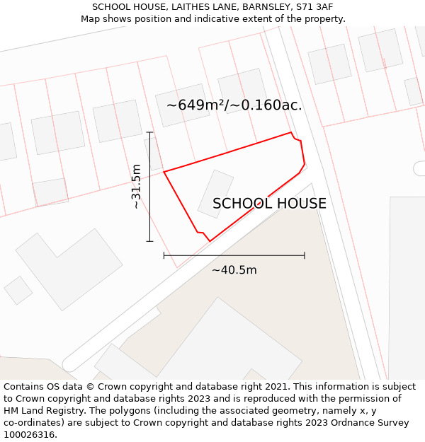 SCHOOL HOUSE, LAITHES LANE, BARNSLEY, S71 3AF: Plot and title map