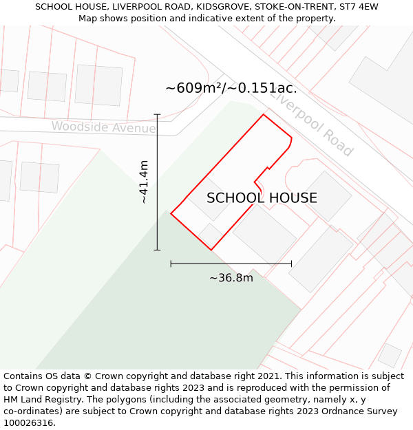 SCHOOL HOUSE, LIVERPOOL ROAD, KIDSGROVE, STOKE-ON-TRENT, ST7 4EW: Plot and title map