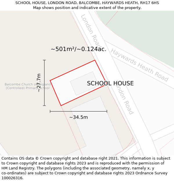 SCHOOL HOUSE, LONDON ROAD, BALCOMBE, HAYWARDS HEATH, RH17 6HS: Plot and title map