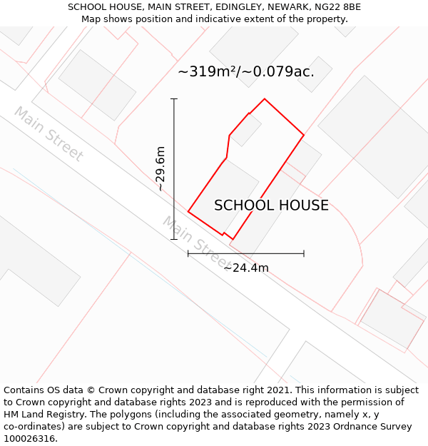 SCHOOL HOUSE, MAIN STREET, EDINGLEY, NEWARK, NG22 8BE: Plot and title map