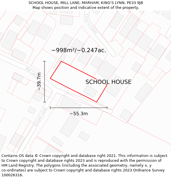 SCHOOL HOUSE, MILL LANE, MARHAM, KING'S LYNN, PE33 9JB: Plot and title map