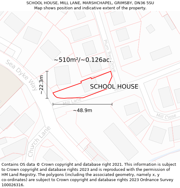 SCHOOL HOUSE, MILL LANE, MARSHCHAPEL, GRIMSBY, DN36 5SU: Plot and title map