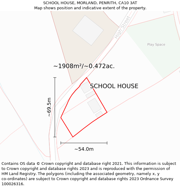 SCHOOL HOUSE, MORLAND, PENRITH, CA10 3AT: Plot and title map