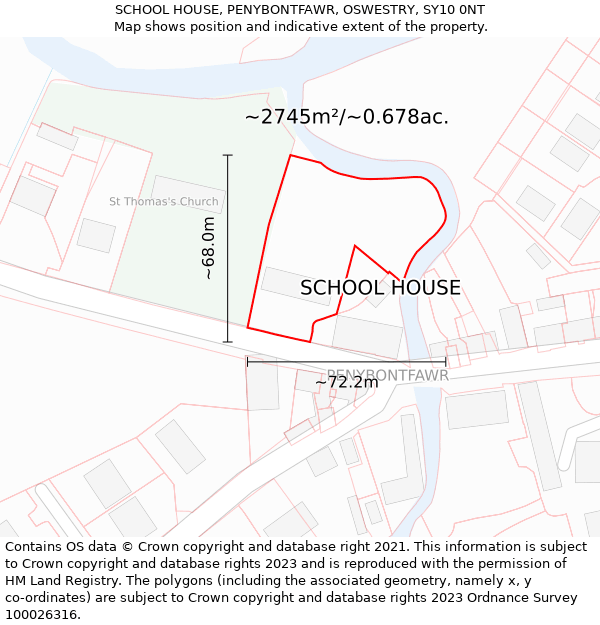 SCHOOL HOUSE, PENYBONTFAWR, OSWESTRY, SY10 0NT: Plot and title map