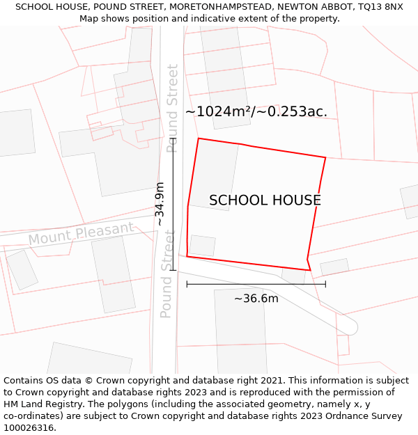 SCHOOL HOUSE, POUND STREET, MORETONHAMPSTEAD, NEWTON ABBOT, TQ13 8NX: Plot and title map