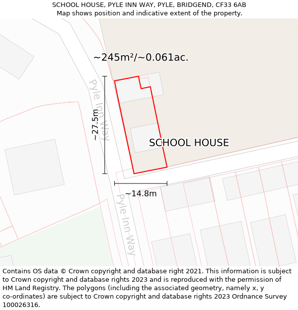 SCHOOL HOUSE, PYLE INN WAY, PYLE, BRIDGEND, CF33 6AB: Plot and title map