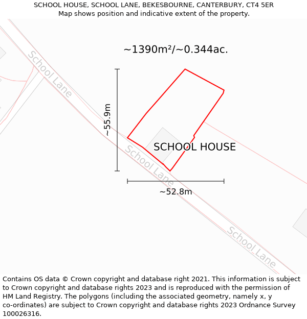 SCHOOL HOUSE, SCHOOL LANE, BEKESBOURNE, CANTERBURY, CT4 5ER: Plot and title map